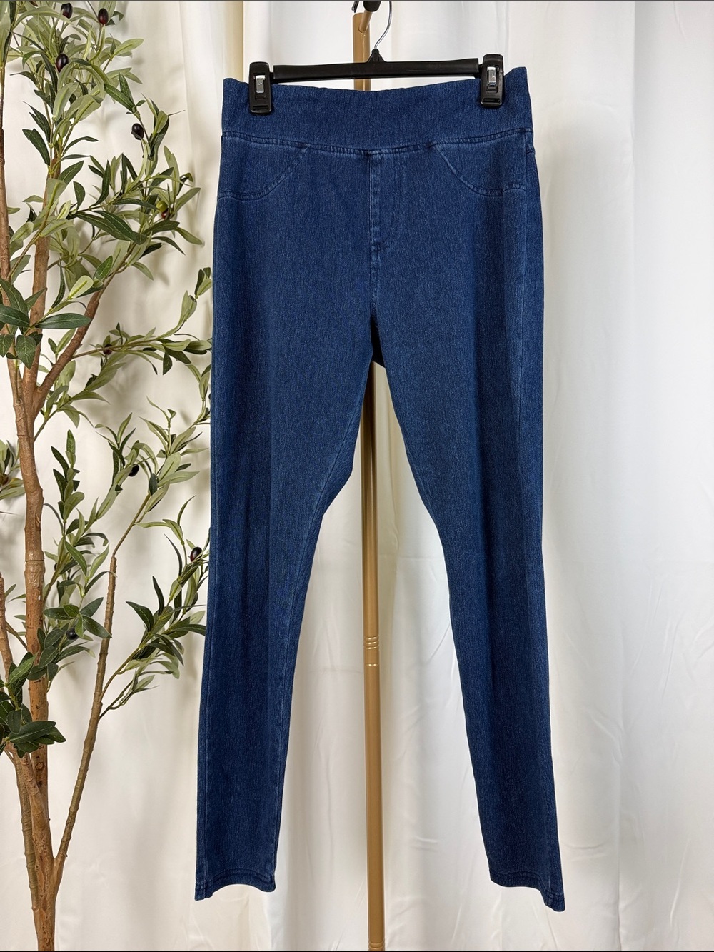 A New Day Dark Blue Pull-On Faux Denim Leggings with Back Pockets Sz M (B2)